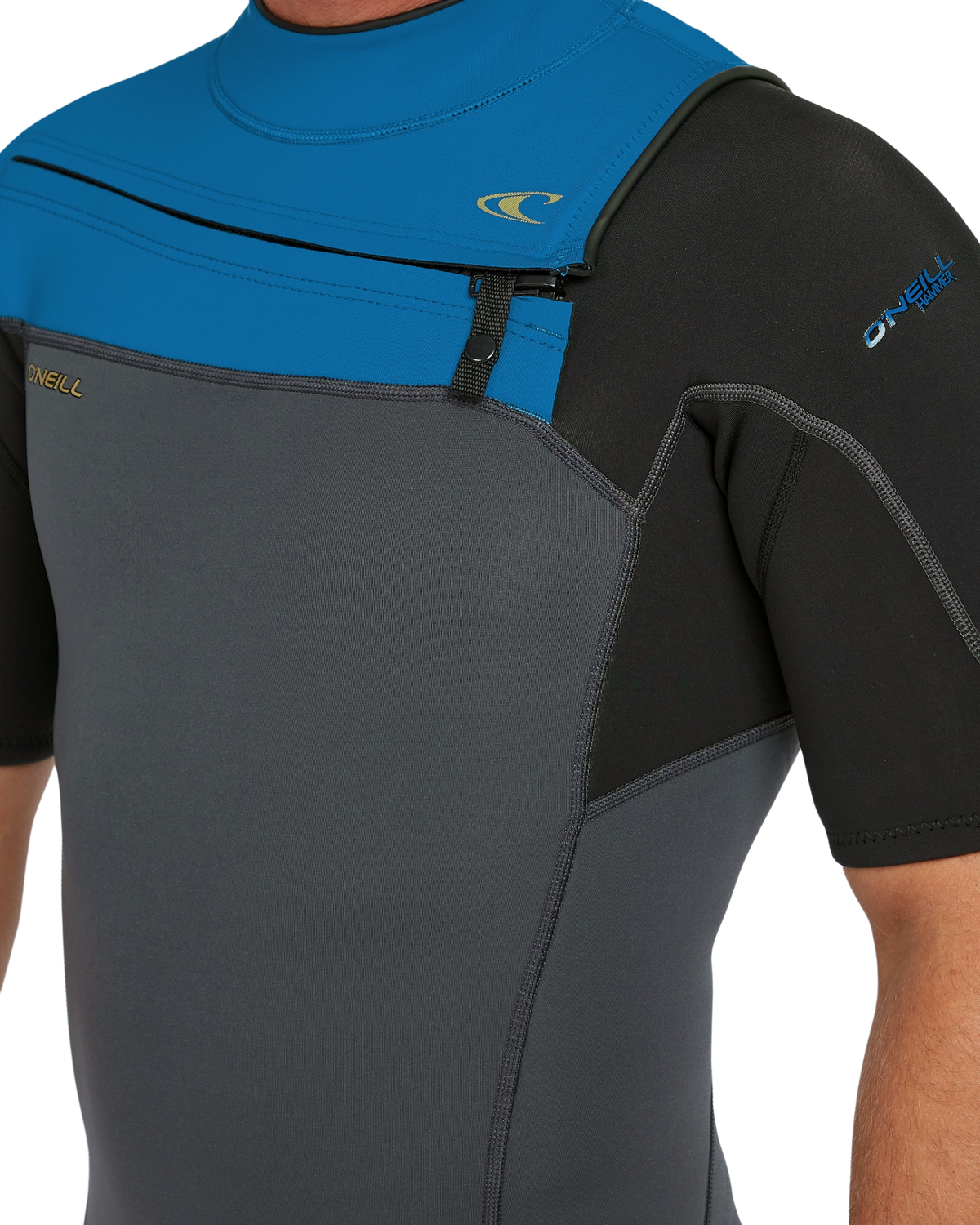 The O'Neill Hammer 2mm Chest Zip Shorty Wetsuit in Graphite, Black & Ocean | Available at Anns Cottage