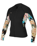 The O'Neill Womens Bahia 1/0.5mm Full Zip Jacket in Black, Mikah Floral & Black