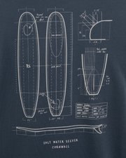 The Salt Water Seeker Mens Blue Print T-Shirt in Petrol Blue