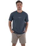 The Salt Water Seeker Mens Blue Print T-Shirt in Petrol Blue