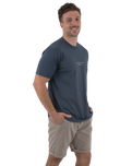 The Salt Water Seeker Mens Blue Print T-Shirt in Petrol Blue