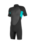Girls Reactor-2 2mm Back Zip Shorty Wetsuit in Black & Light Aqua