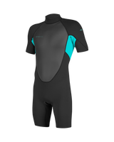 Girls Reactor-2 2mm Back Zip Shorty Wetsuit in Black & Light Aqua