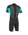 Girls Reactor-2 2mm Back Zip Shorty Wetsuit in Black & Light Aqua