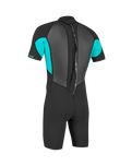 Girls Reactor-2 2mm Back Zip Shorty Wetsuit in Black & Light Aqua