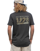The Salt Water Seeker Mens Retro T-Shirt in Faded Black