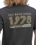 The Salt Water Seeker Mens Retro T-Shirt in Faded Black