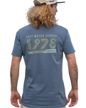 The Salt Water Seeker Mens Retro T-Shirt in Faded Blue