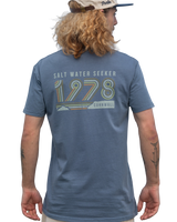 The Salt Water Seeker Mens Retro T-Shirt in Faded Blue