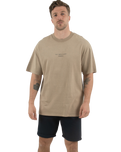 The Salt Water Seeker Mens Blue Print Faded T-Shirt in Faded Khaki