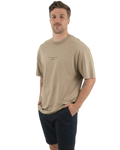 The Salt Water Seeker Mens Blue Print Faded T-Shirt in Faded Khaki