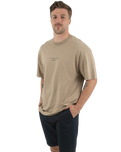 The Salt Water Seeker Mens Blue Print Faded T-Shirt in Faded Khaki
