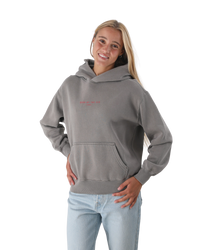 The Born by the Sea Womens Hibiscus Hoodie in Faded Grey