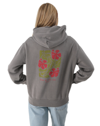 The Born by the Sea Womens Hibiscus Hoodie in Faded Grey