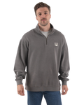 Embroidered 1/4 Zip Fleece Sweatshirt in Faded Grey