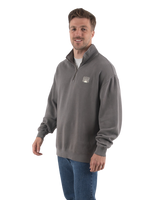 Embroidered 1/4 Zip Fleece Sweatshirt in Faded Grey