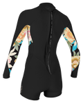 The O'Neill Womens Bahia 2/1mm Back Zip Spring Wetsuit in Black, Mikah Floral & Black