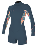 The O'Neill Womens Bahia 2/1mm Back Zip Spring Wetsuit in Copenblue, Painted Tropics & Copenblue