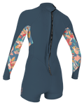 The O'Neill Womens Bahia 2/1mm Back Zip Spring Wetsuit in Copenblue, Painted Tropics & Copenblue