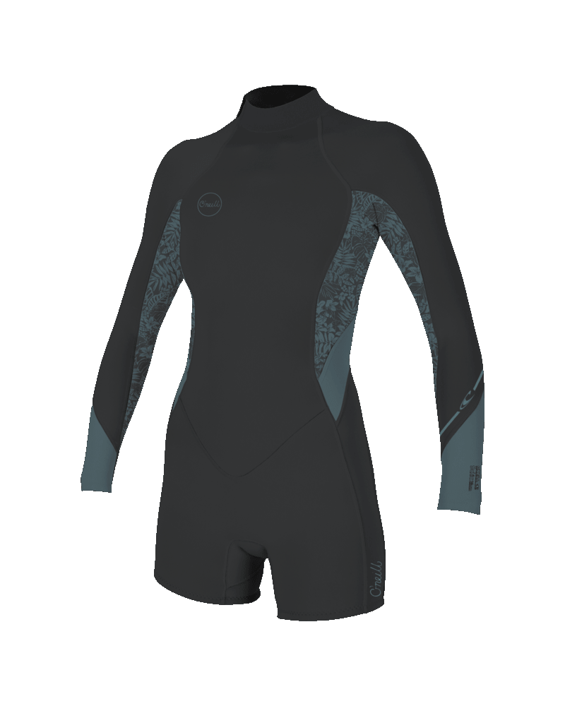 The O'Neill Womens Bahia 2/1mm Back Zip Spring Wetsuit in Tempered Steel, Shaded Island Sky & Shade