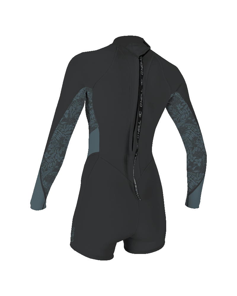 The O'Neill Womens Bahia 2/1mm Back Zip Spring Wetsuit in Tempered Steel, Shaded Island Sky & Shade