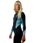 Bahia 3/2mm Back Zip Wetsuit in Black, Surf Abstract & Chambray Blue