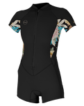 The O'Neill Womens Bahia 2/1mm Front Zip Shorty Wetsuit in Black, Mikah Floral & Black