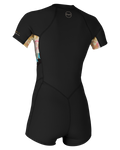 The O'Neill Womens Bahia 2/1mm Front Zip Shorty Wetsuit in Black, Mikah Floral & Black