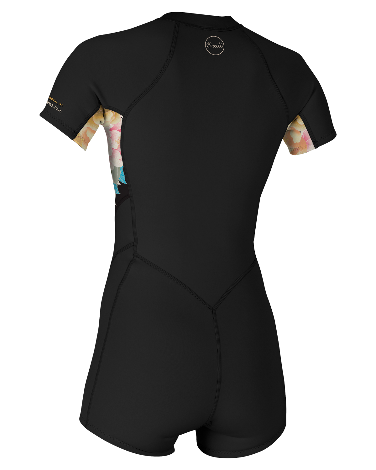The O'Neill Womens Bahia 2/1mm Front Zip Shorty Wetsuit in Black, Mikah Floral & Black