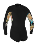 The O'Neill Womens Bahia 2/1mm Front Zip Short Spring Wetsuit in Black, Mikah Floral & Black