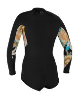 The O'Neill Womens Bahia 2/1mm Front Zip Short Spring Wetsuit in Black, Mikah Floral & Black