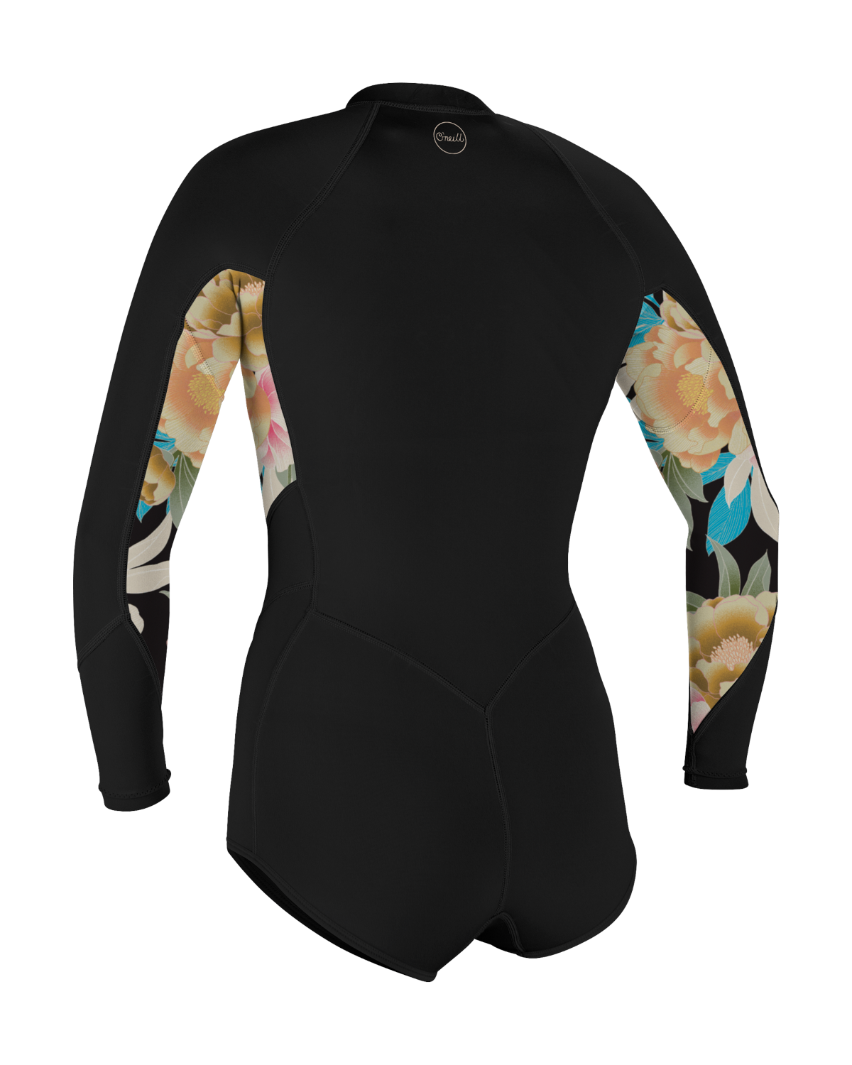 The O'Neill Womens Bahia 2/1mm Front Zip Short Spring Wetsuit in Black, Mikah Floral & Black