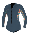The O'Neill Womens Bahia 2/1mm Front Zip Short Spring Wetsuit in Copenblue, Painted Tropics & Copenblue