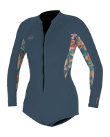 The O'Neill Womens Bahia 2/1mm Front Zip Short Spring Wetsuit in Copenblue, Painted Tropics & Copenblue