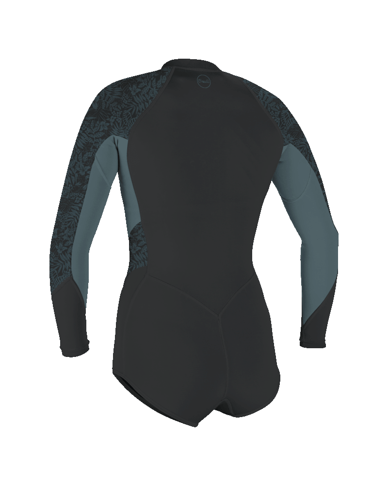 The O'Neill Womens Bahia 2/1mm Front Zip Spring Wetsuit in Tempered Steel, Shade & Shaded Island Sky