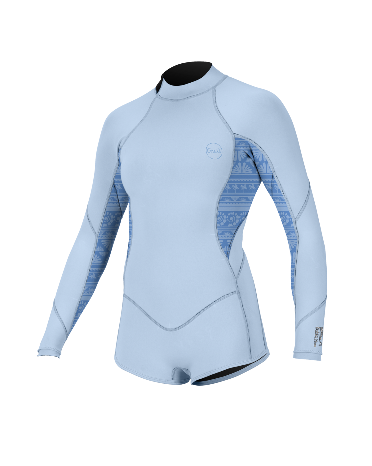Girls Bahia 2/1mm Back Zip Spring Wetsuit in Chambray Blue, Surf Abstract & Chambray Blue