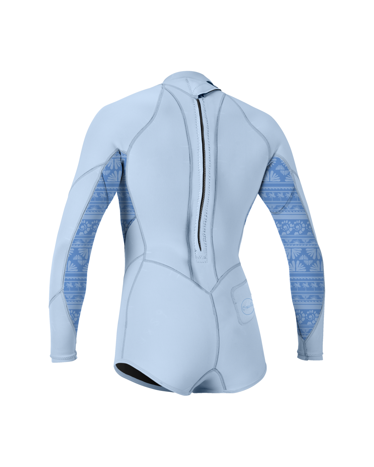 Girls Bahia 2/1mm Back Zip Spring Wetsuit in Chambray Blue, Surf Abstract & Chambray Blue