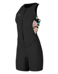 The O'Neill Womens Bahia 1.5mm Front Zip Short John Wetsuit in Black & Mikah Floral