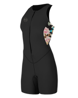 The O'Neill Womens Bahia 1.5mm Front Zip Short John Wetsuit in Black & Mikah Floral