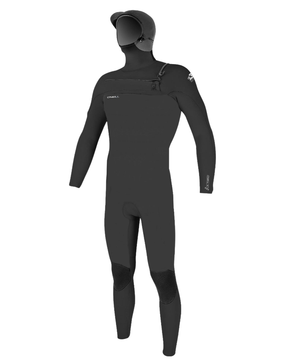 Epic 6/4mm Hooded Chest Zip Wetsuit in Black, Black & Black