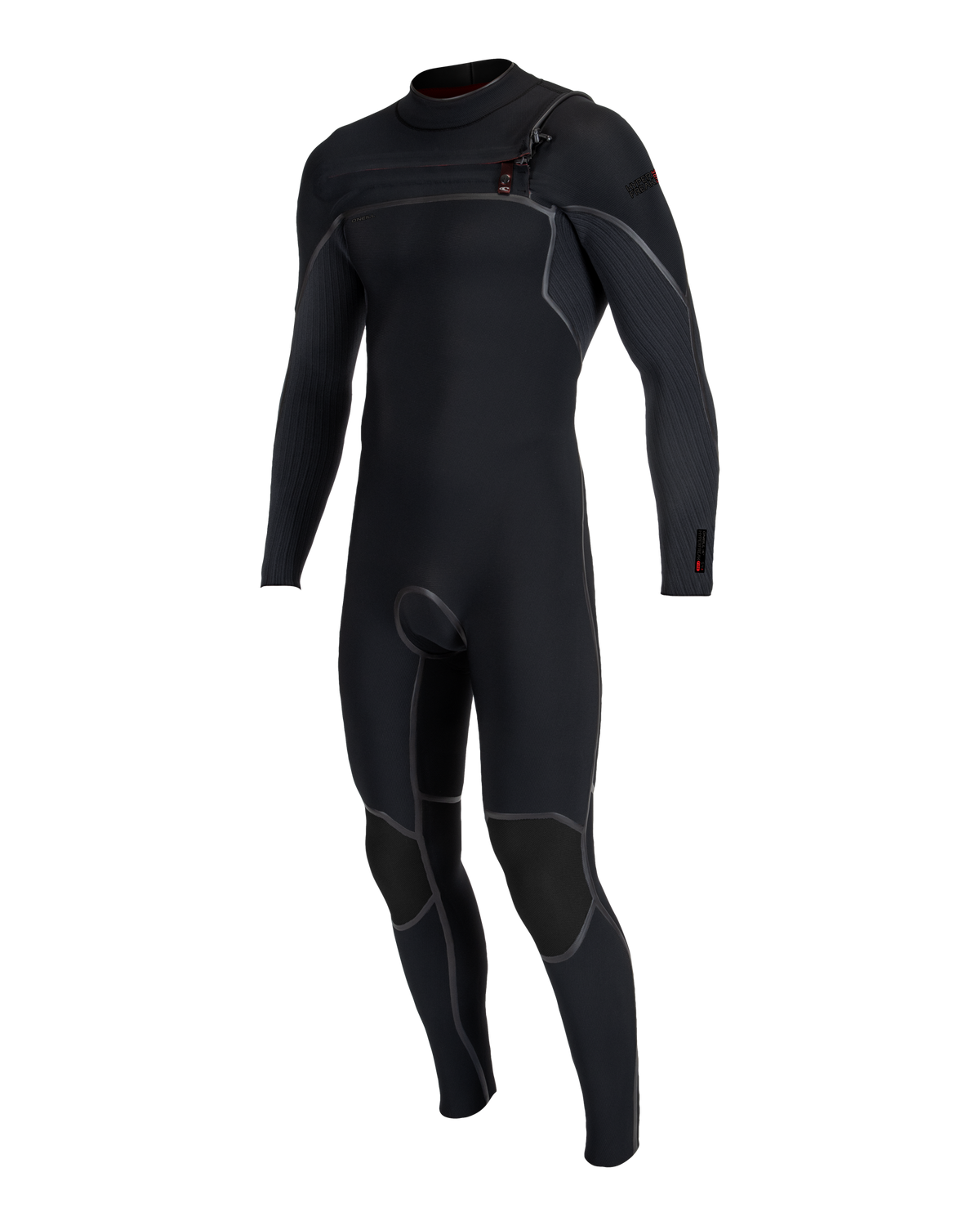 The O'Neill Mens Hyperfreak Fire 5/4mm+ Chest Zip Wetsuit in Black & Black