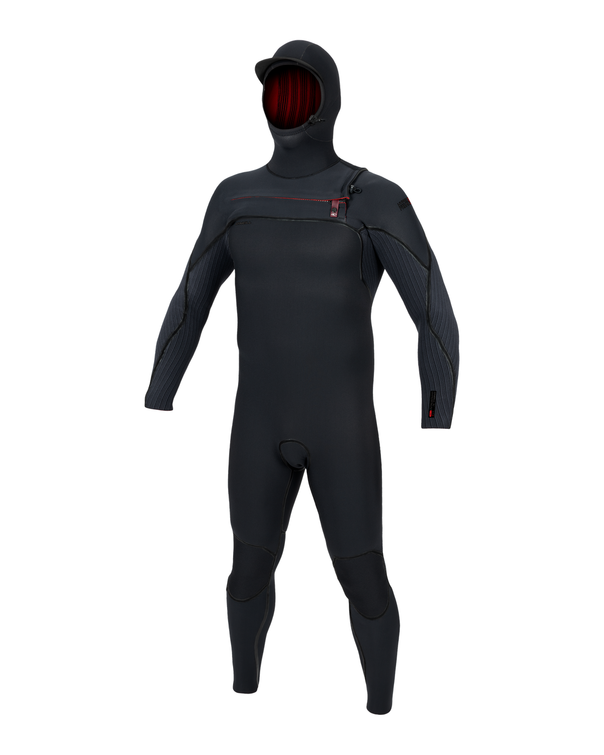 Hyperfreak Fire 5/4+ Hooded Chest Zip Wetsuit in Black & Black