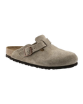 Boston Suede Leather Clogs in Taupe