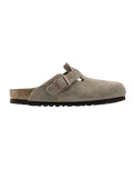 Boston Suede Leather Clogs in Taupe
