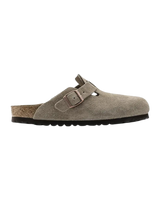 Boston Suede Leather Clogs in Taupe