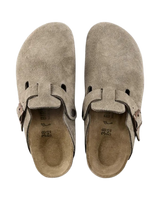 Boston Suede Leather Clogs in Taupe