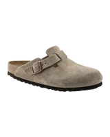 Womens Boston Suede Leather Clogs in Taupe