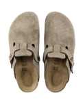 Womens Boston Suede Leather Clogs in Taupe