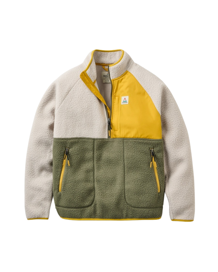 Home Sherpa Fleece Jacket in Vintage White & Dusty Olive