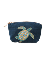The Elizabeth Scarlett Womens Turtle Conservation Velvet Coin Purse in Marine Navy